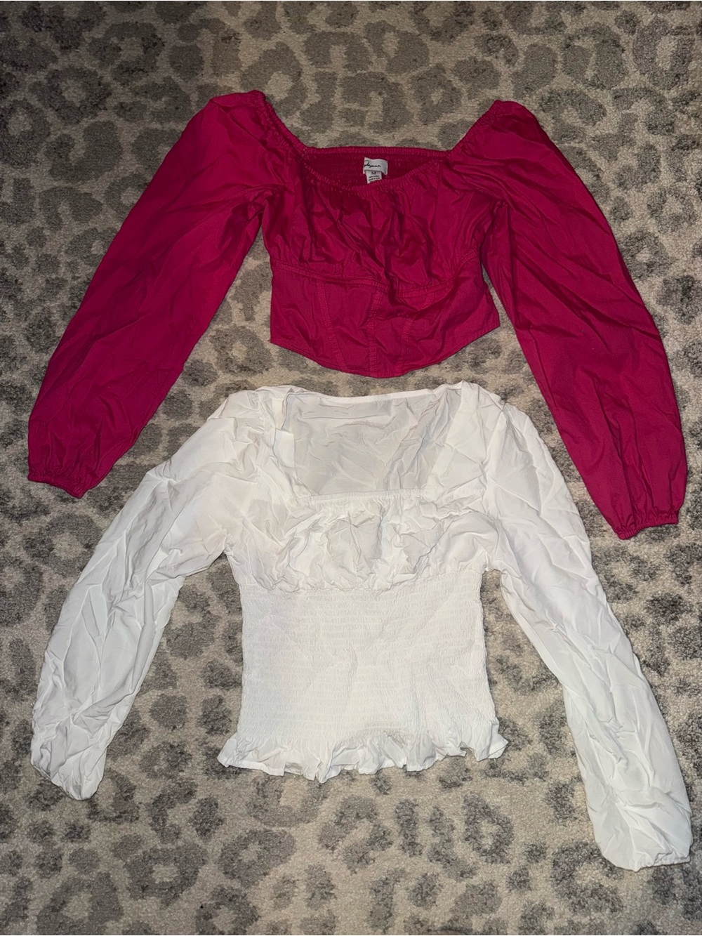 2 Women’s Square-Neck Puff-Sleeve Top - Hot Pink and White